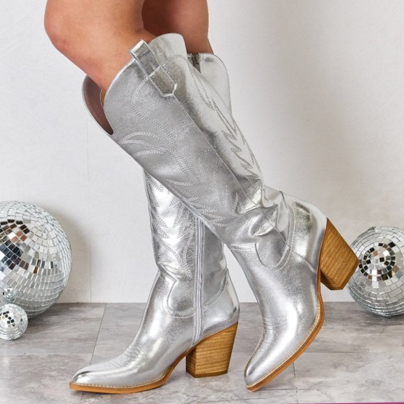 Melody Metallic Knee High Western Cowboy Boots - Picture 3 of 8